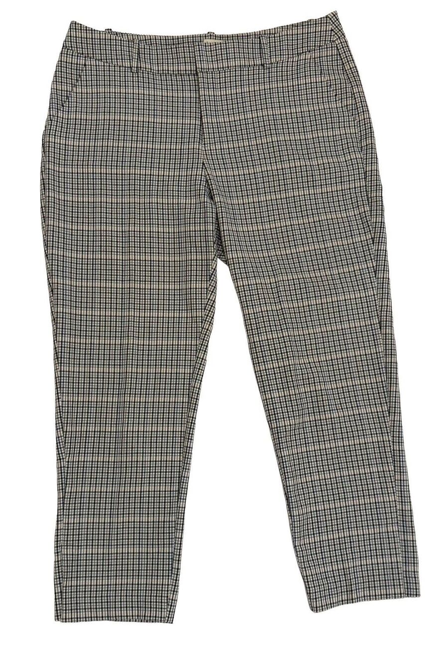A New Day Women’s Plaid Stretch Ankle Pants 14 Black White Pink Check Workwear
